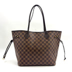 Louis Vuitton Neverfull MM Damier Ebene Pouch Leather Brown Tote Gold