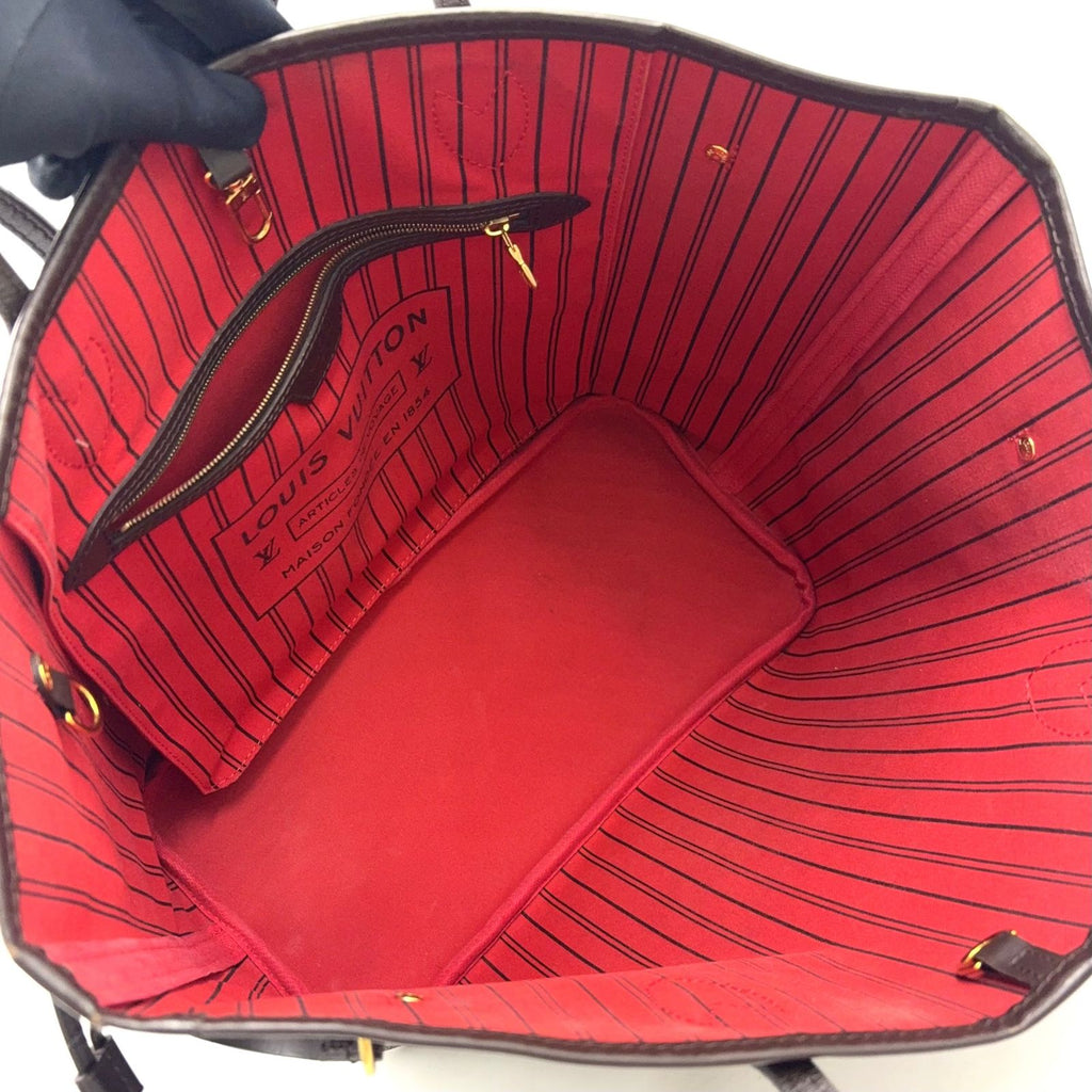 Louis Vuitton Neverfull MM Damier Ebene Pouch Leather Brown Tote Gold — view 3
