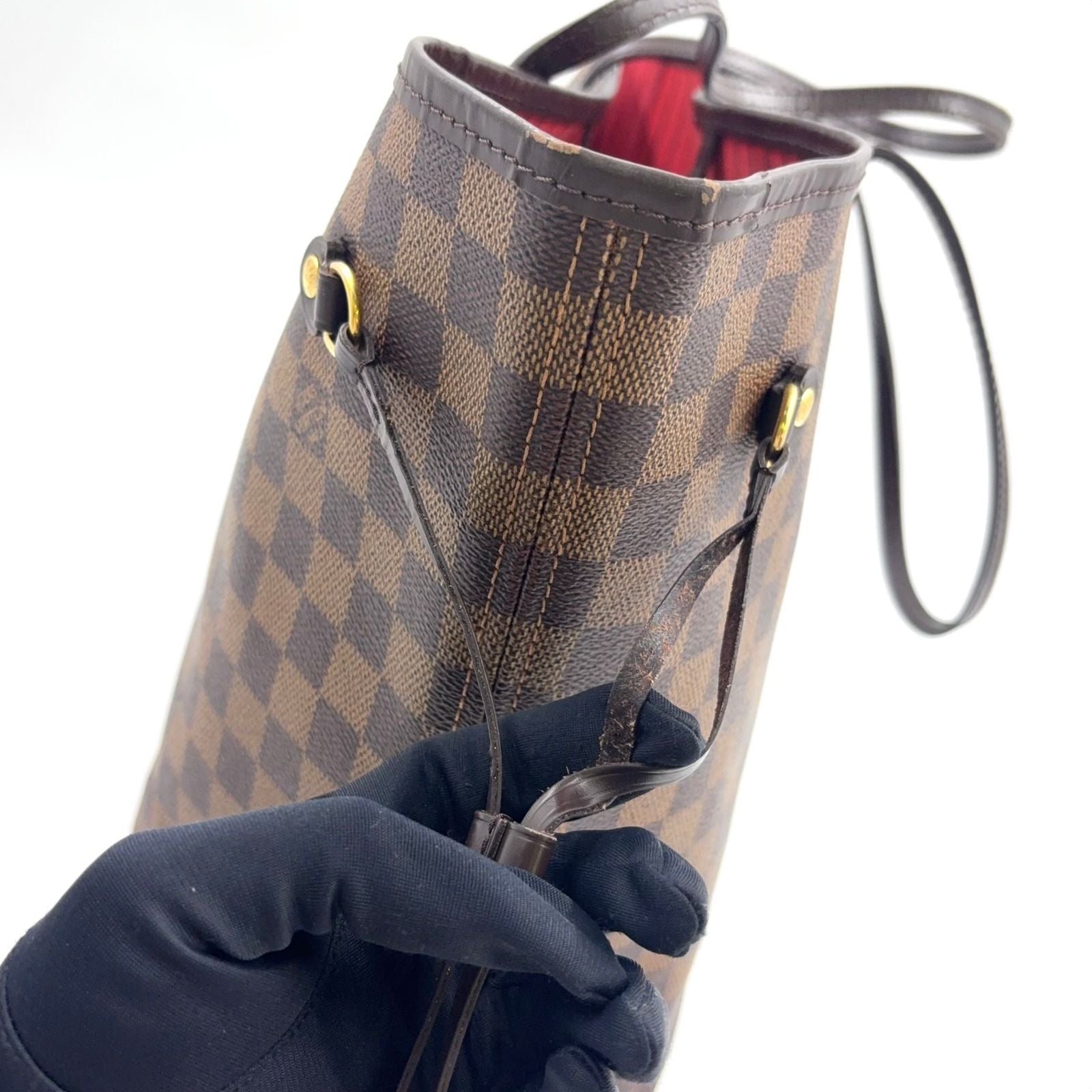 Louis Vuitton Neverfull MM Damier Ebene Pouch Leather Brown Tote Gold — view 8