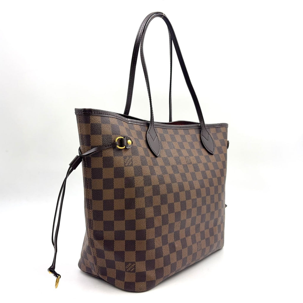 Louis Vuitton Neverfull MM Damier Ebene Pouch Leather Brown Tote Gold — view 2