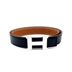 Hermes Constance Buckle Leather Metal Silver Black Belt