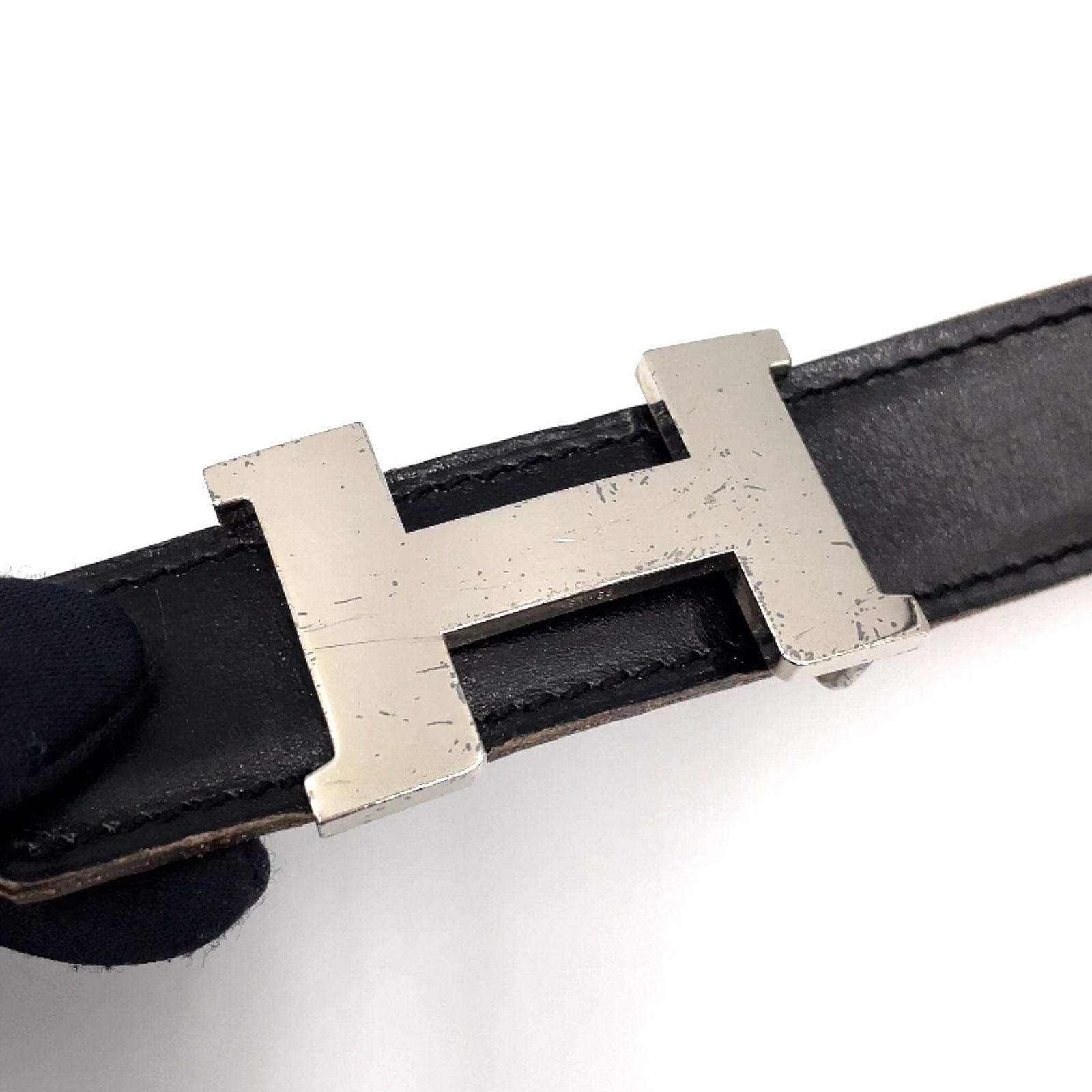 Hermes Constance Buckle Leather Metal Silver Black Belt — view 3