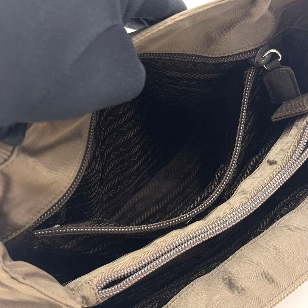 Prada Nylon Khaki Green Handbag Silver — view 7