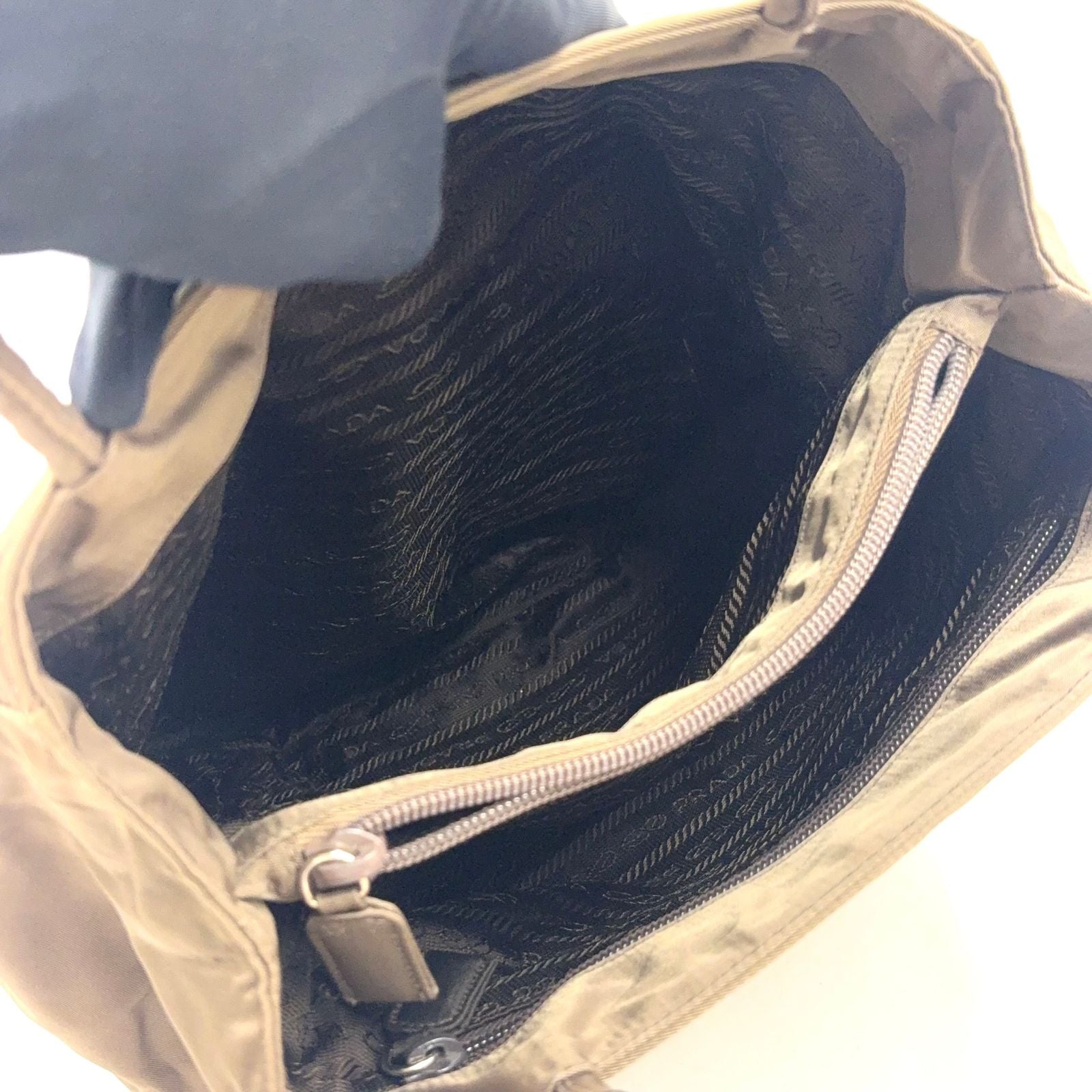 Prada Nylon Khaki Green Handbag Silver — view 3