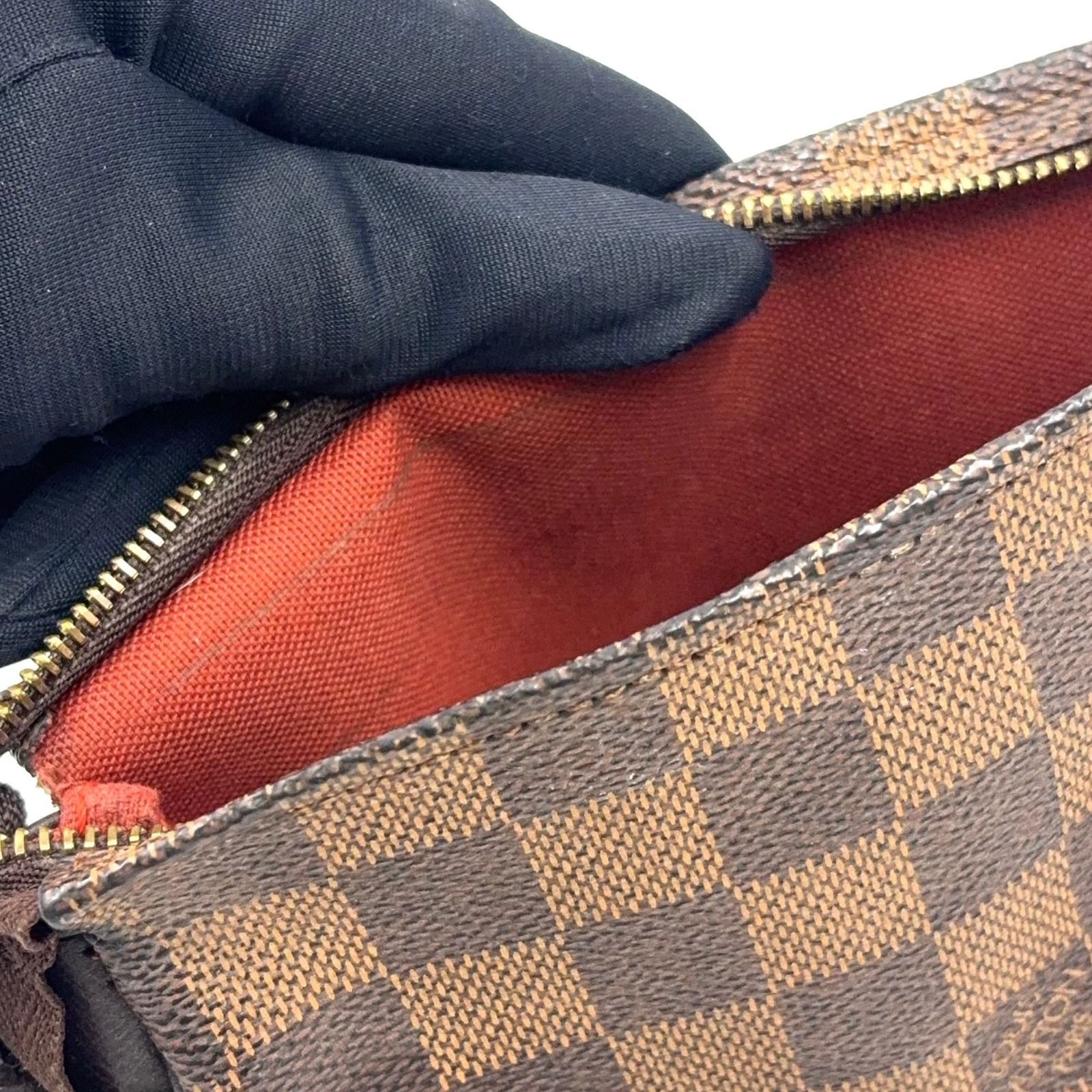 Louis Vuitton Trousse Makeup Damier Ebene Leather Brown Handbag Gold — view 7