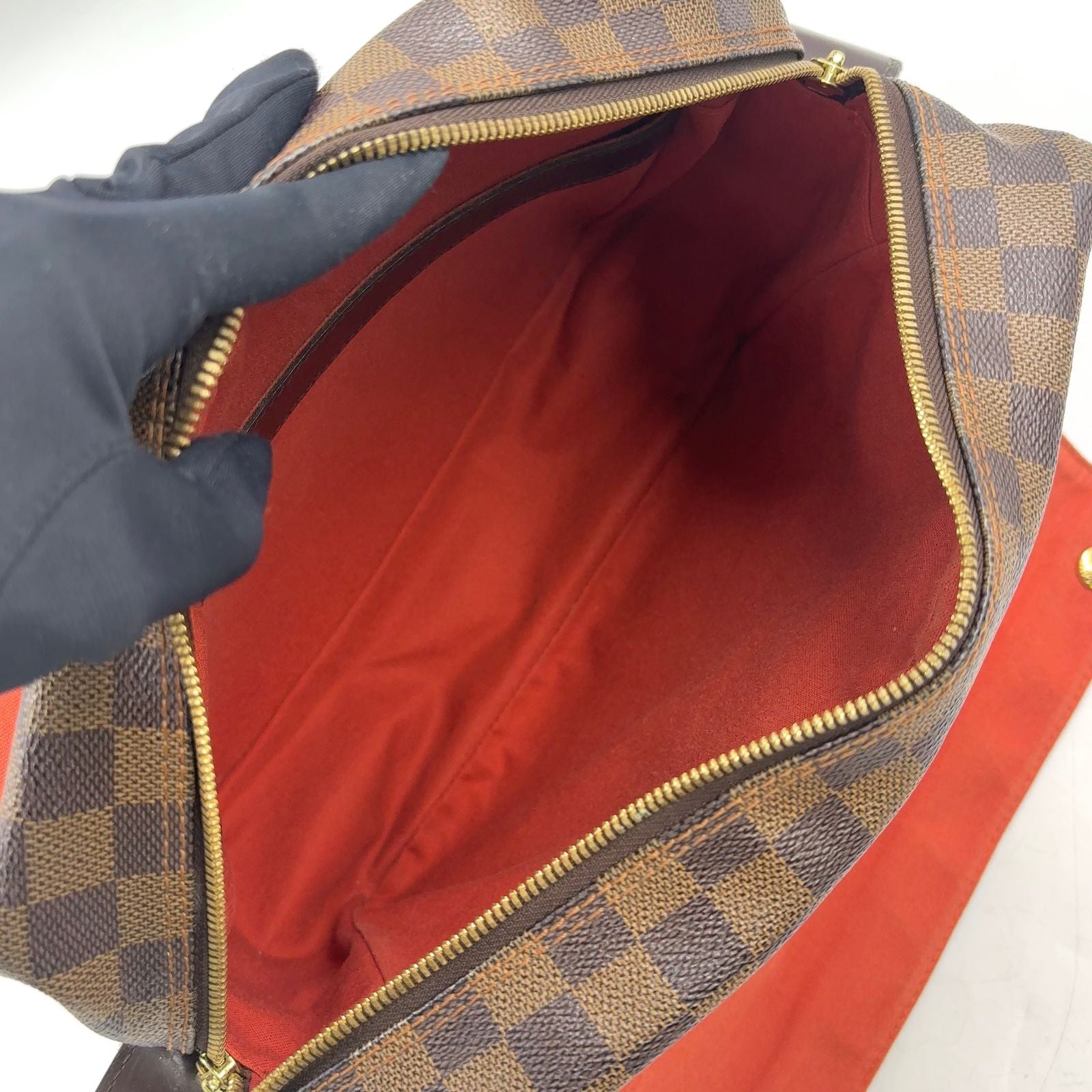Louis Vuitton Naviglio Damier Ebene Leather Brown Shoulder Bag Gold — view 3