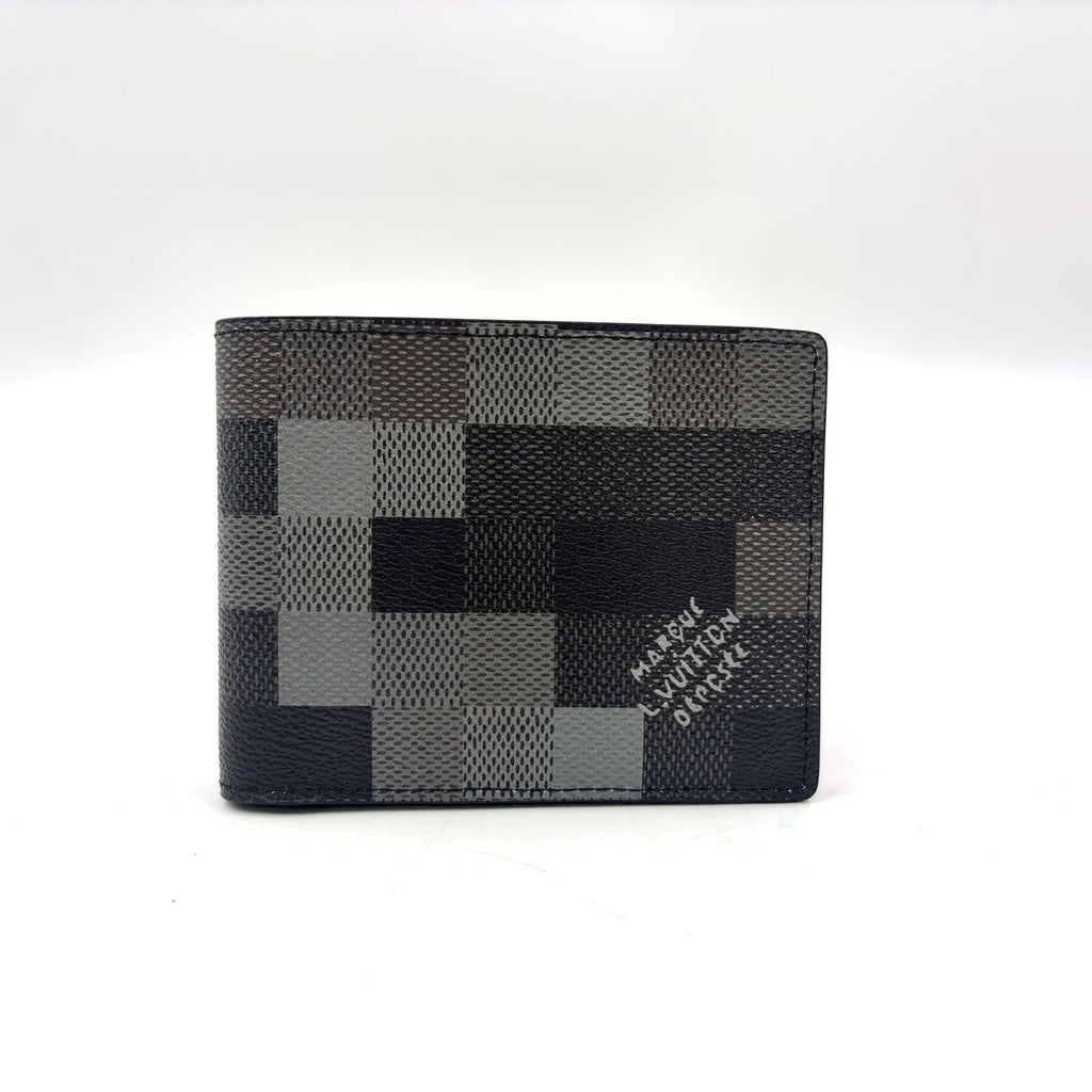 Louis Vuitton Portefeuille Calf Correspondence Leather Black Bi Foldwallet