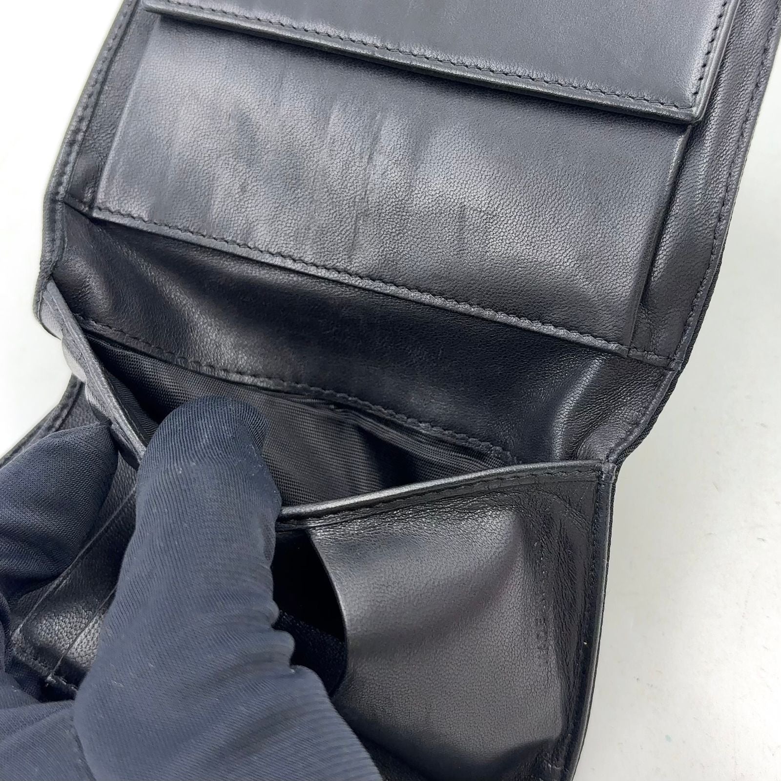 Prada Tessuto Nylon Leather Black Tri Foldwallet Silver Wallet — view 9