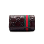 Gucci Sherry Line Leather Green Brown Red Key Case Silver Key Holder
