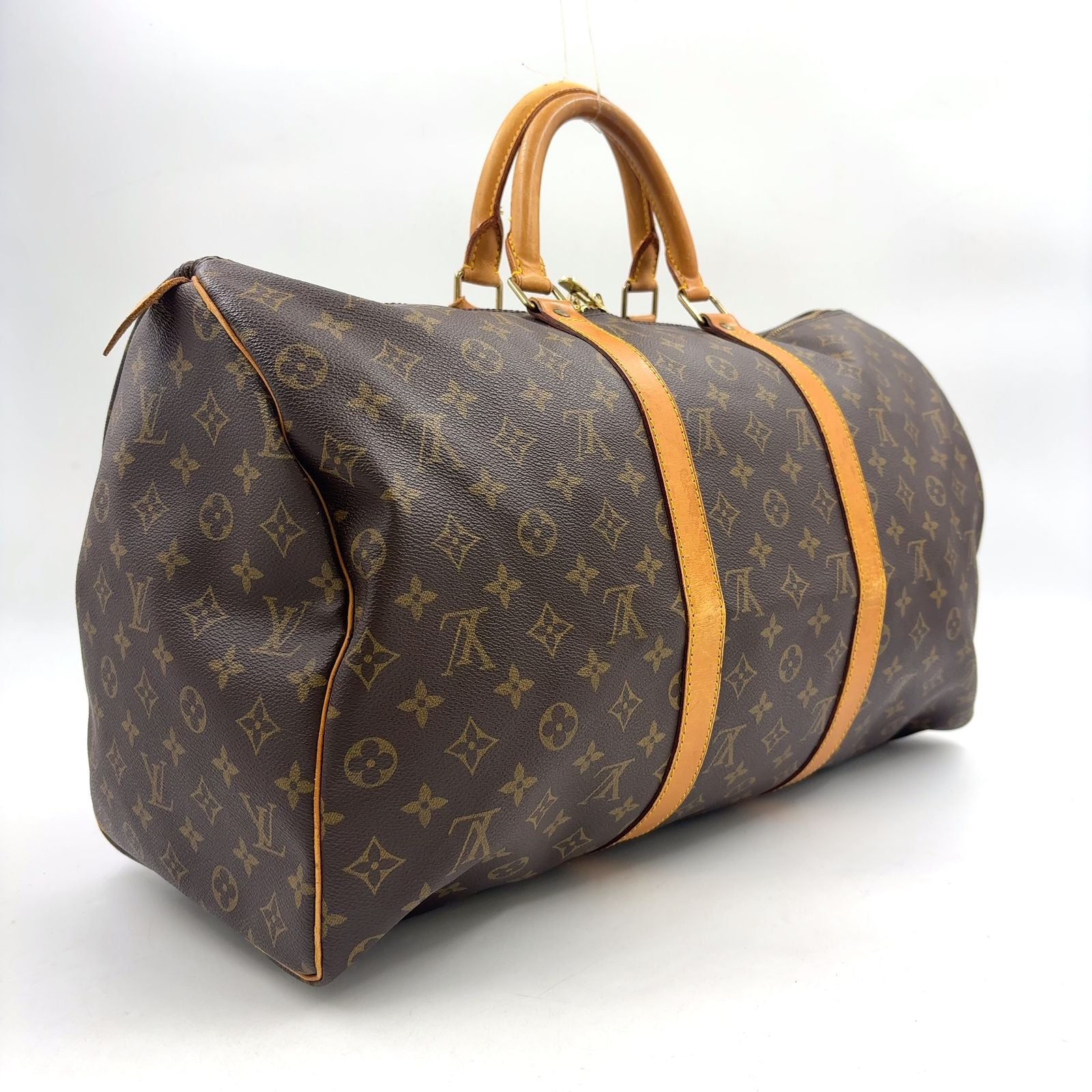 Louis Vuitton Keepall 50 Monogram Leather Brown Light Boston Bag Gold — view 2