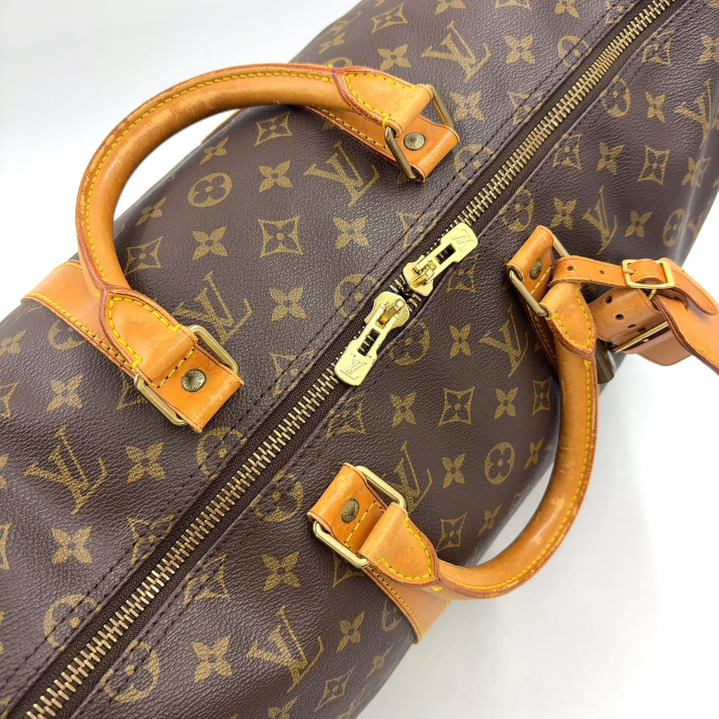 Louis Vuitton Keepall 50 Monogram Leather Brown Light Boston Bag Gold — view 9