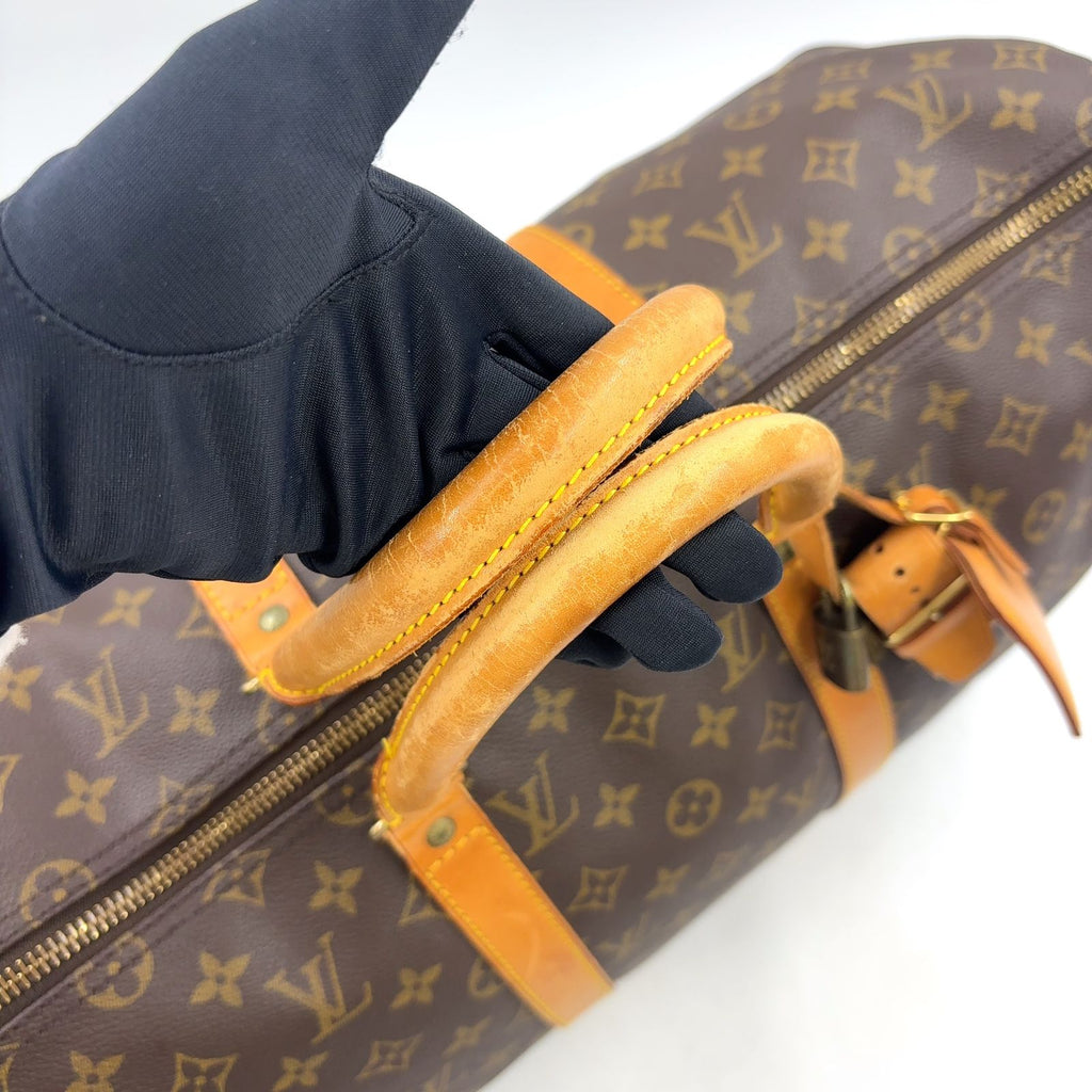 Louis Vuitton Keepall 50 Monogram Leather Brown Light Boston Bag Gold — view 6