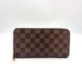 Louis Vuitton Zippy Wallet Damier Ebene Leather Brown Round Gold