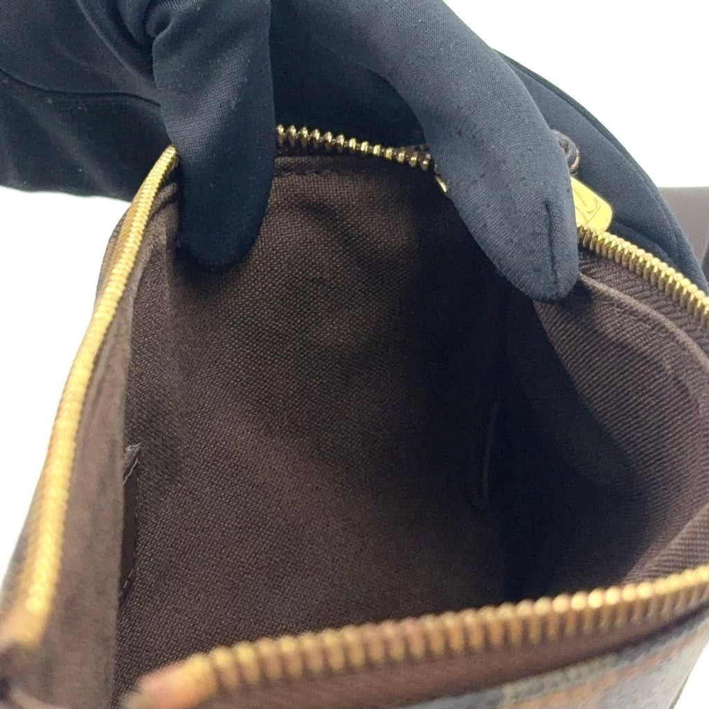 Louis Vuitton Pochette Damier Ebene Leather Brown Shoulder Bag Gold — view 6