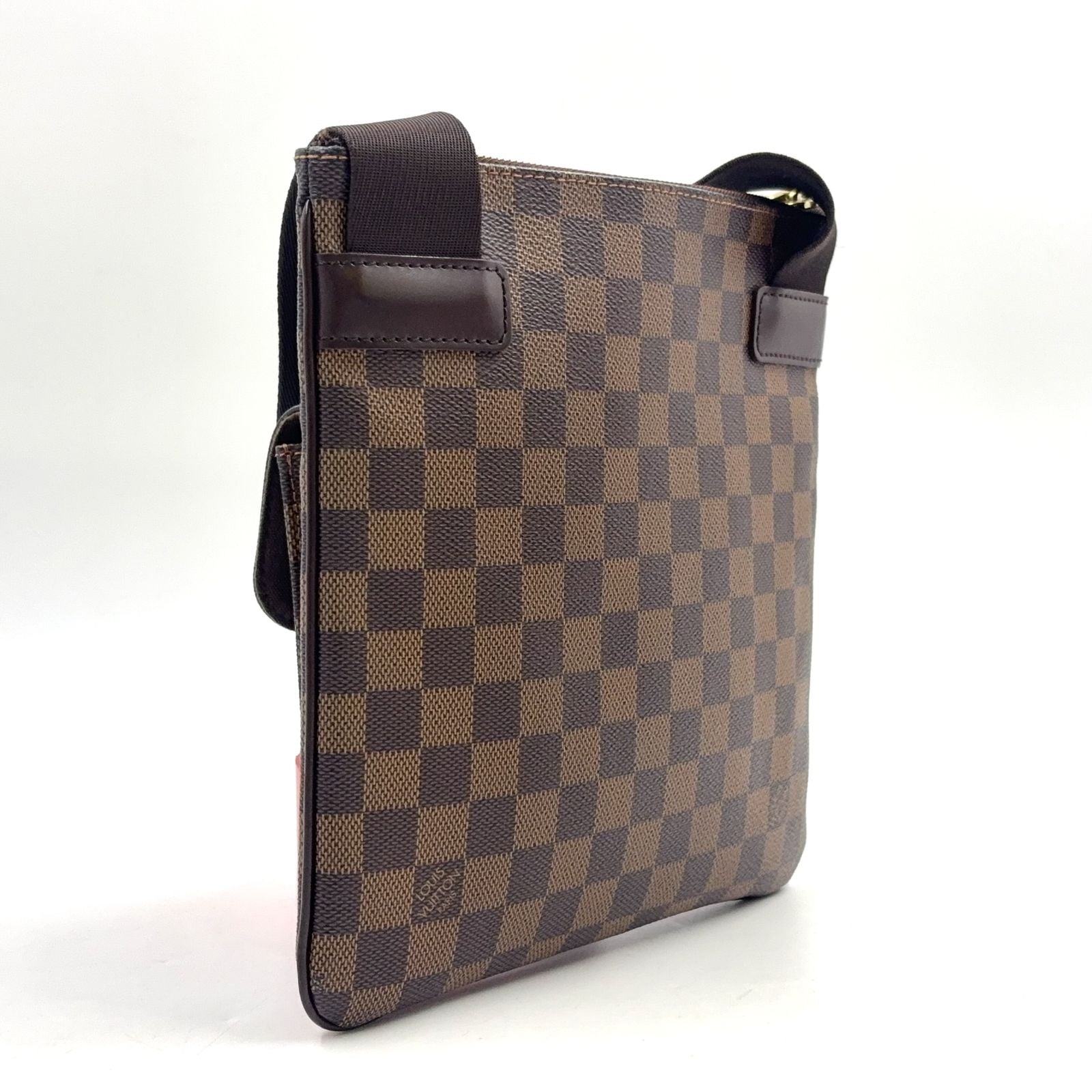 Louis Vuitton Pochette Damier Ebene Leather Brown Shoulder Bag Gold — view 2