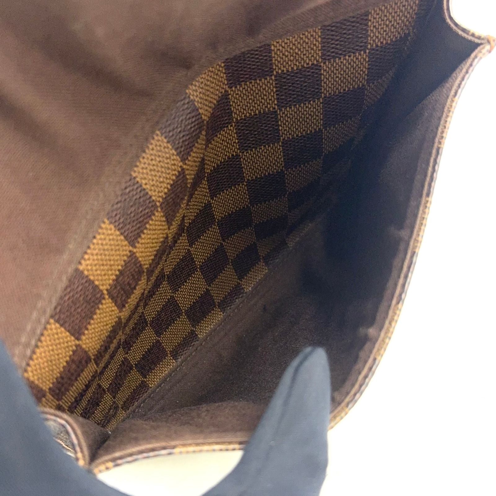 Louis Vuitton Pochette Damier Ebene Leather Brown Shoulder Bag Gold — view 9