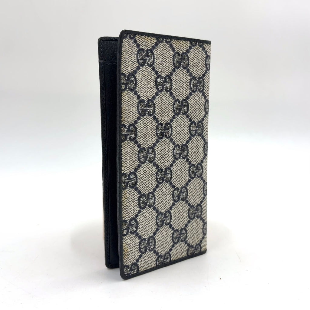 Gucci GG Leather Navy Lightgray Bi Foldlong Wallet Gold — view 2