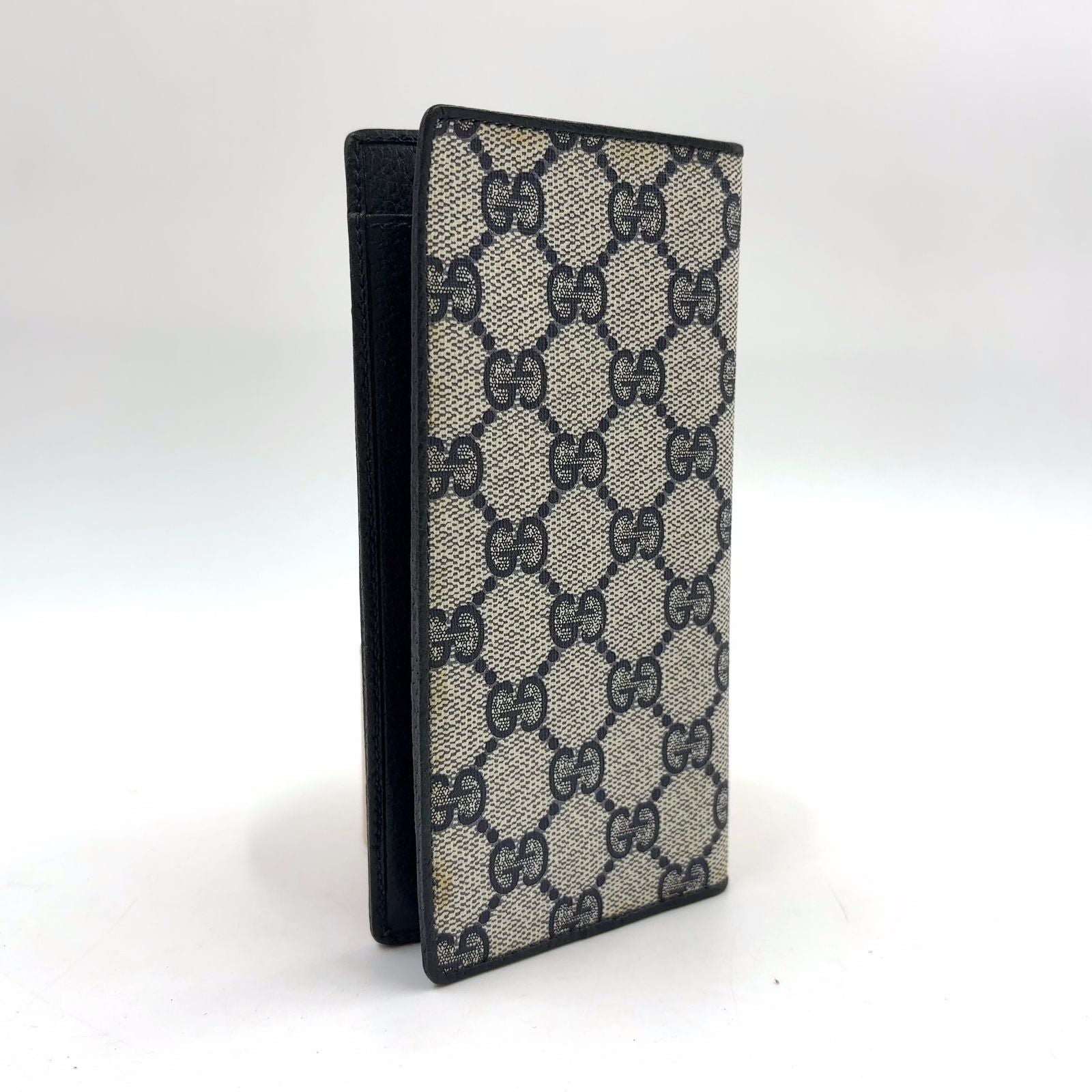 Gucci GG Leather Navy Lightgray Bi Foldlong Wallet Gold — view 2