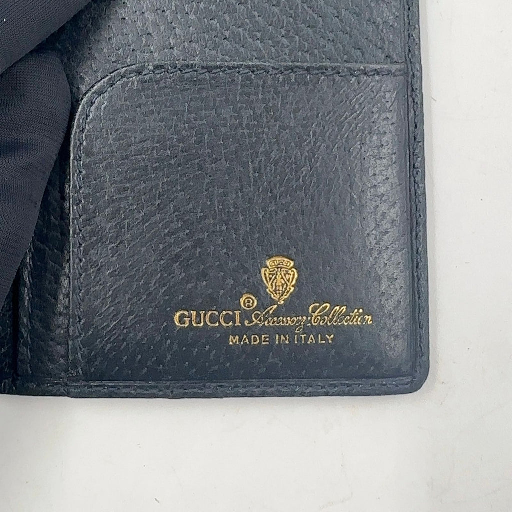 Gucci GG Leather Navy Lightgray Bi Foldlong Wallet Gold — view 4