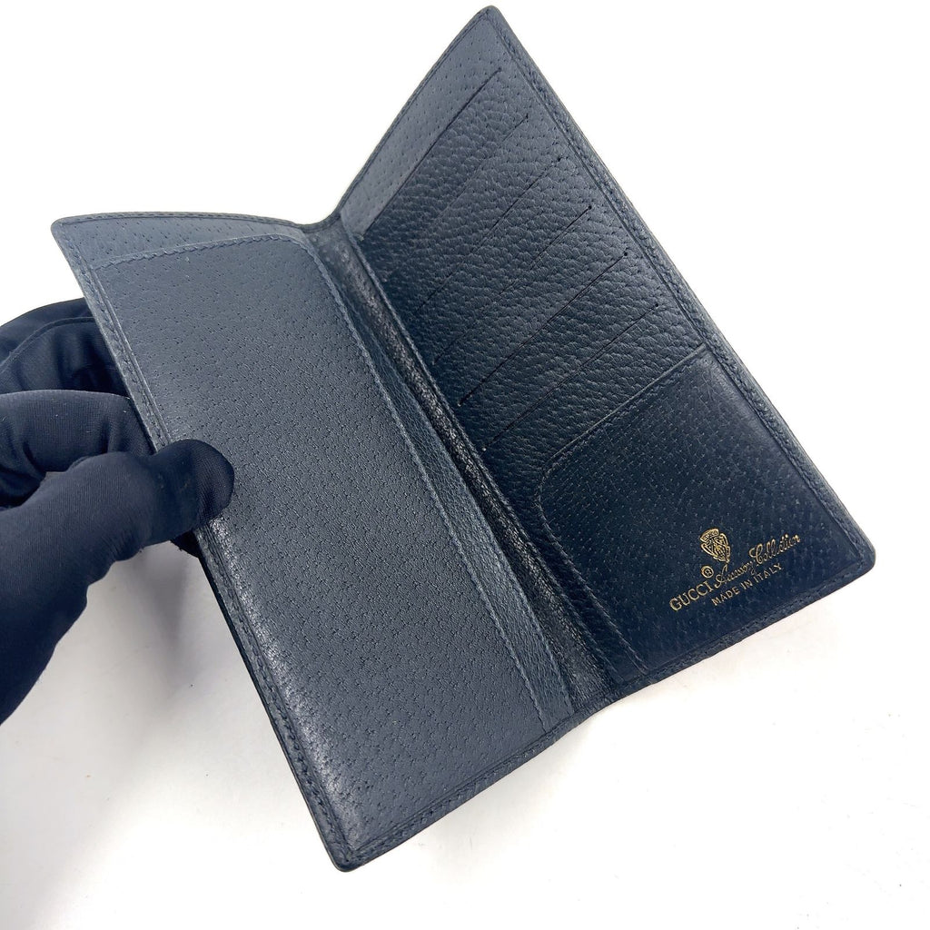 Gucci GG Leather Navy Lightgray Bi Foldlong Wallet Gold — view 3