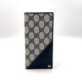 Gucci GG Leather Navy Lightgray Bi Foldlong Wallet Gold