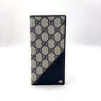 Gucci GG Leather Navy Lightgray Bi Foldlong Wallet Gold