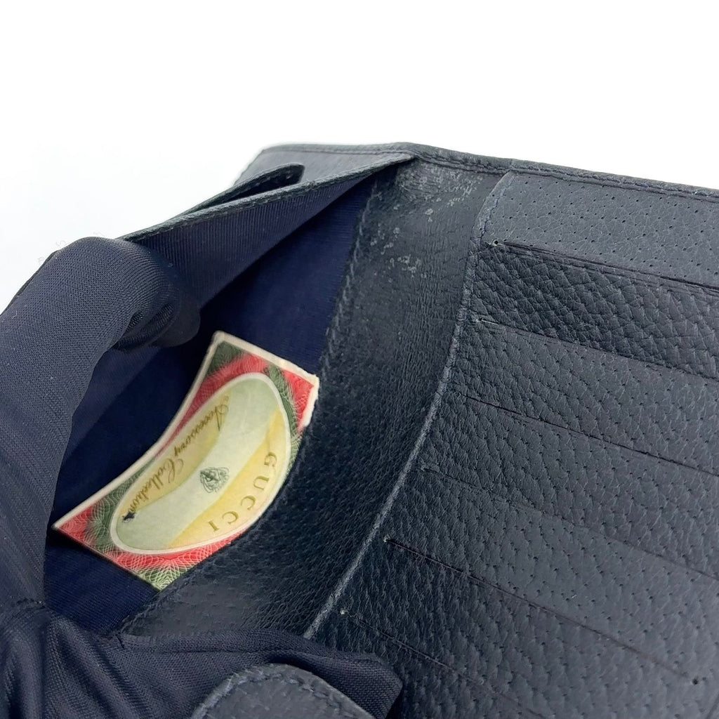 Gucci GG Leather Navy Lightgray Bi Foldlong Wallet Gold — view 6