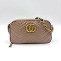 Gucci GG Marmont Quilted Small Chain Leather Beige Shoulder Bag Gold