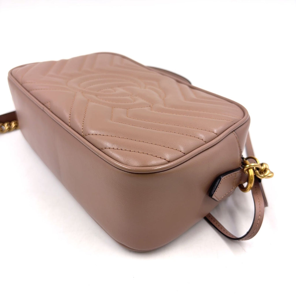Gucci GG Marmont Quilted Small Chain Leather Beige Shoulder Bag Gold — view 9