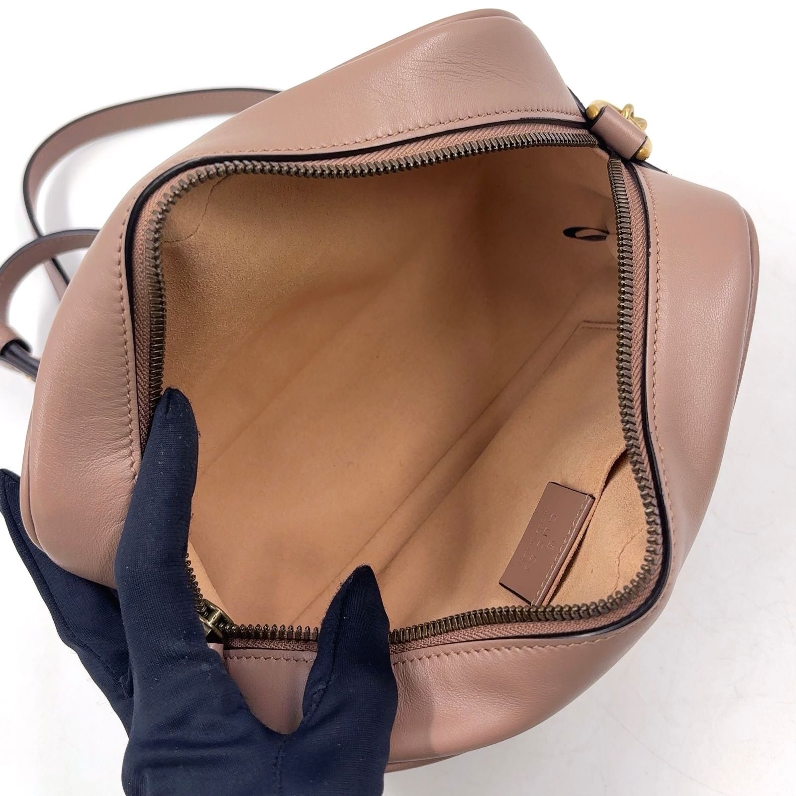Gucci GG Marmont Quilted Small Chain Leather Beige Shoulder Bag Gold — view 3