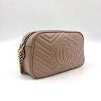 Gucci GG Marmont Quilted Small Chain Leather Beige Shoulder Bag Gold — view 2