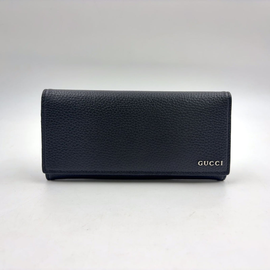 Gucci Metal Logo Bifold Leather Black Wallet Silver
