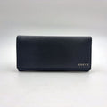 Gucci Metal Logo Bifold Leather Black Wallet Silver