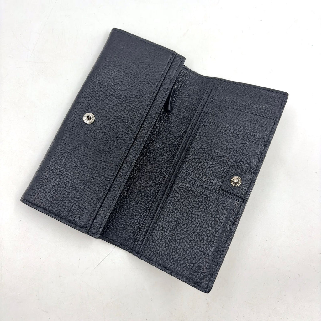 Gucci Metal Logo Bifold Leather Black Wallet Silver — view 3