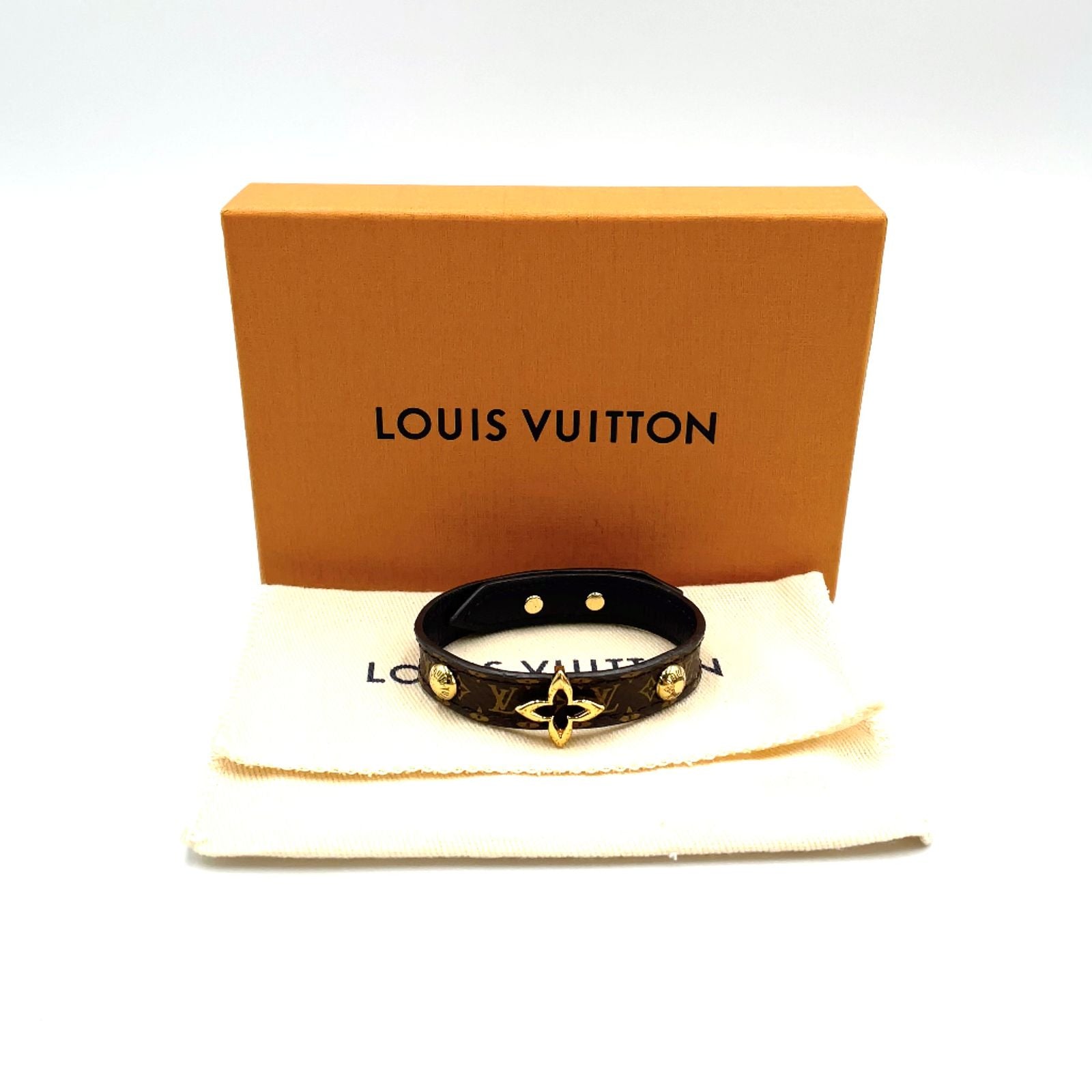 Louis Vuitton Bracelet Blue Leather Metal Gold Brown — view 8