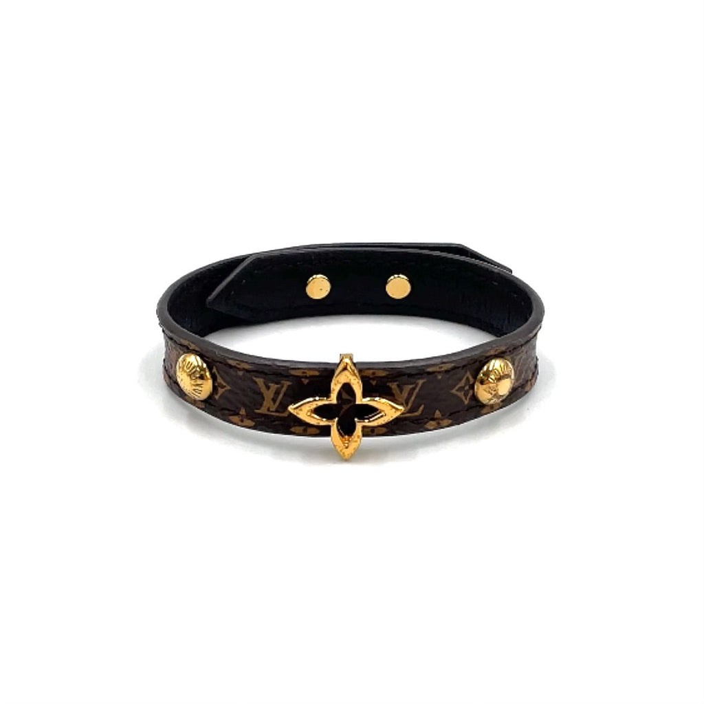 Louis Vuitton Bracelet Blue Leather Metal Gold Brown