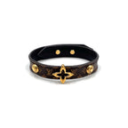 Louis Vuitton Bracelet Blue Leather Metal Gold Brown