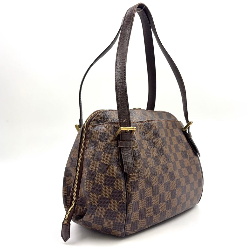 Louis Vuitton Belem MM Damier Ebene Leather Brown Shoulder Bag Gold — view 2