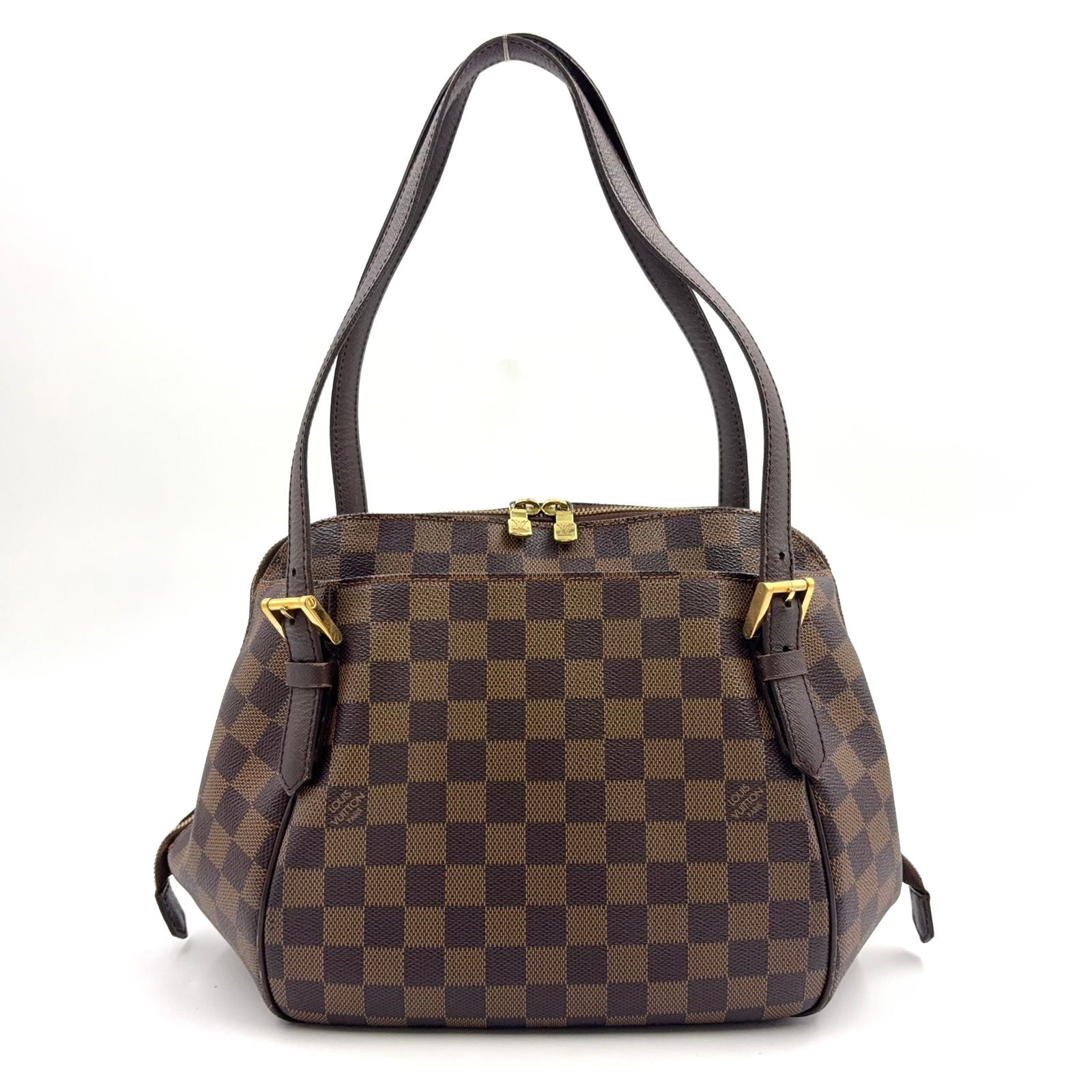 Louis Vuitton Belem MM Damier Ebene Leather Brown Shoulder Bag Gold