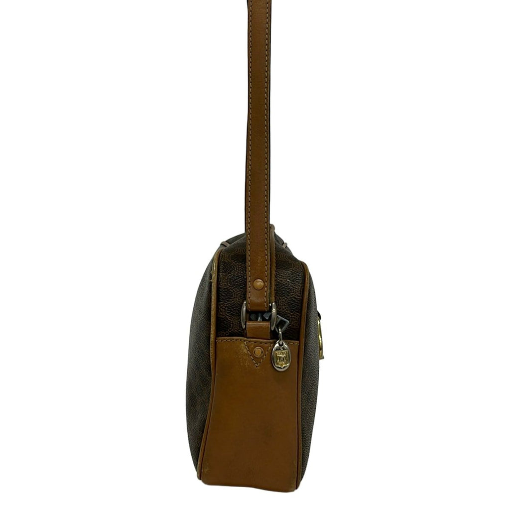 Celine Shoulder Bag Macadam Pattern Dark Brown Leather — view 4