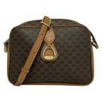Celine Shoulder Bag Macadam Pattern Dark Brown Leather