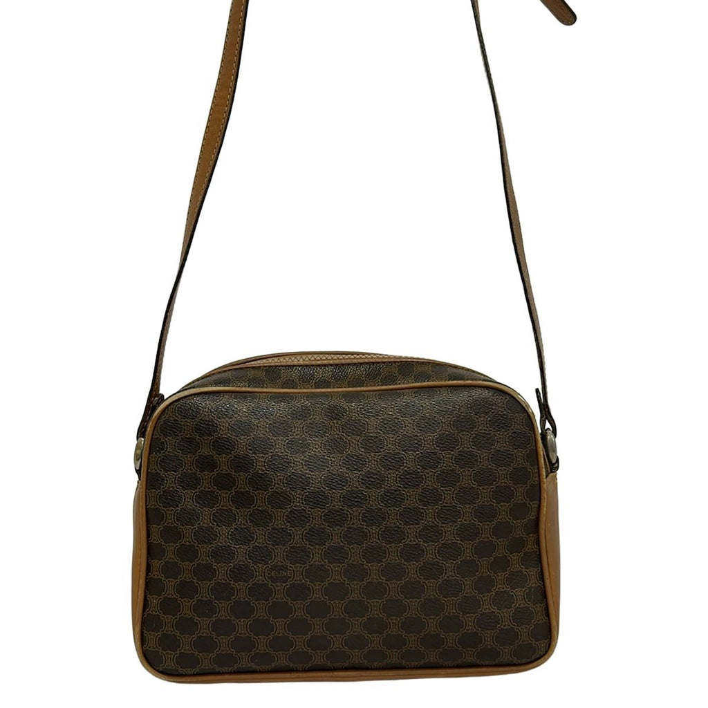 Celine Shoulder Bag Macadam Pattern Dark Brown Leather — view 3