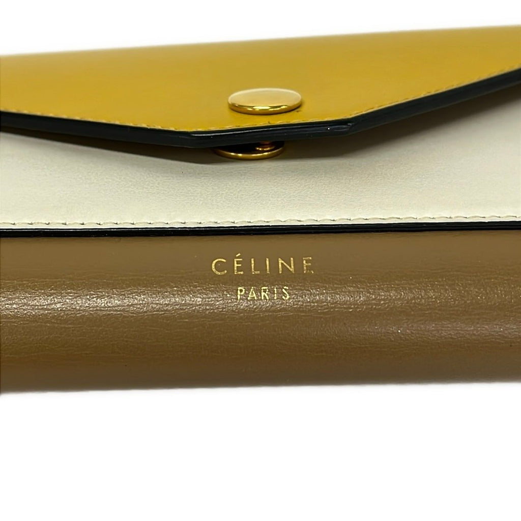 Celine Wallet Pocket Trifold Dead Multi Function Yellow White Brown Leather — view 6