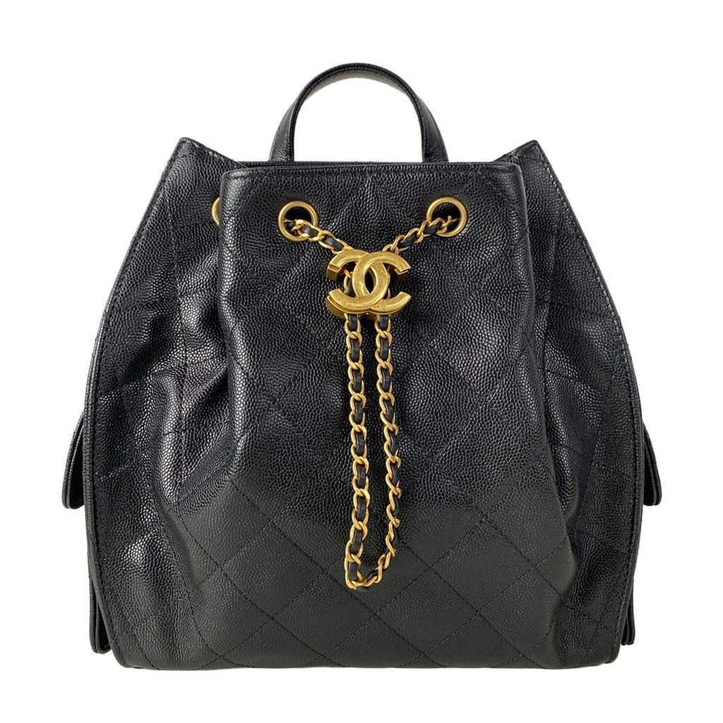 Chanel Backpack 25 Quilted Black Gold Chain