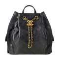 Chanel Backpack 25 Quilted Black Gold Chain