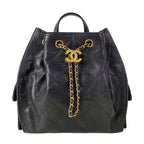 Chanel Backpack 25 Quilted Black Gold Chain