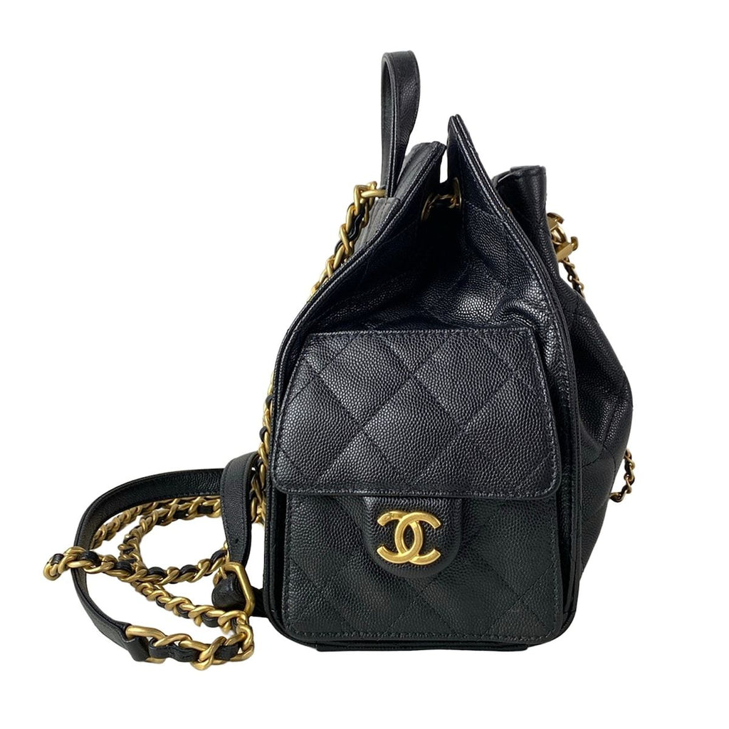 Chanel Backpack 25 Quilted Black Gold Chain — view 2