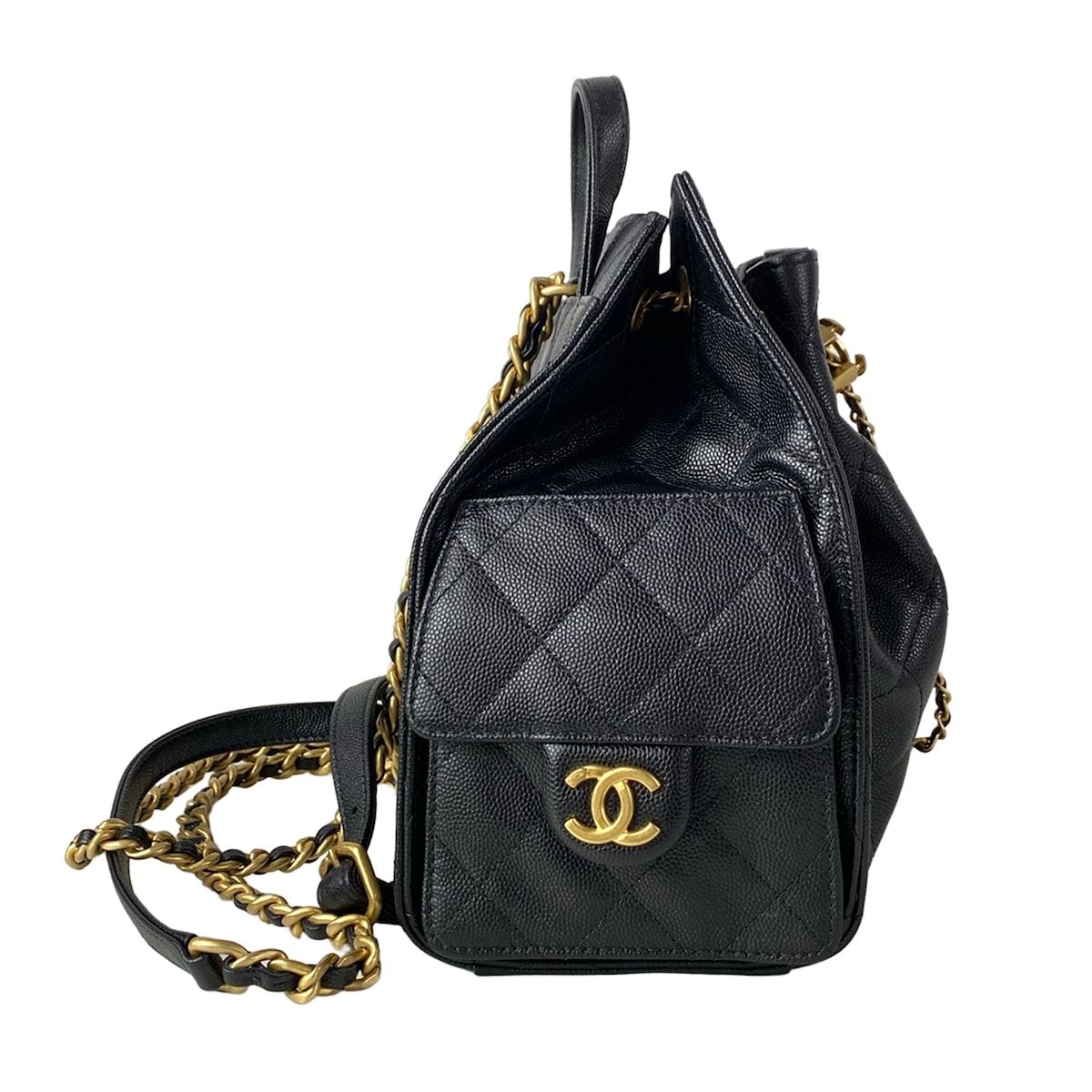 Chanel Backpack 25 Quilted Black Gold Chain — view 2