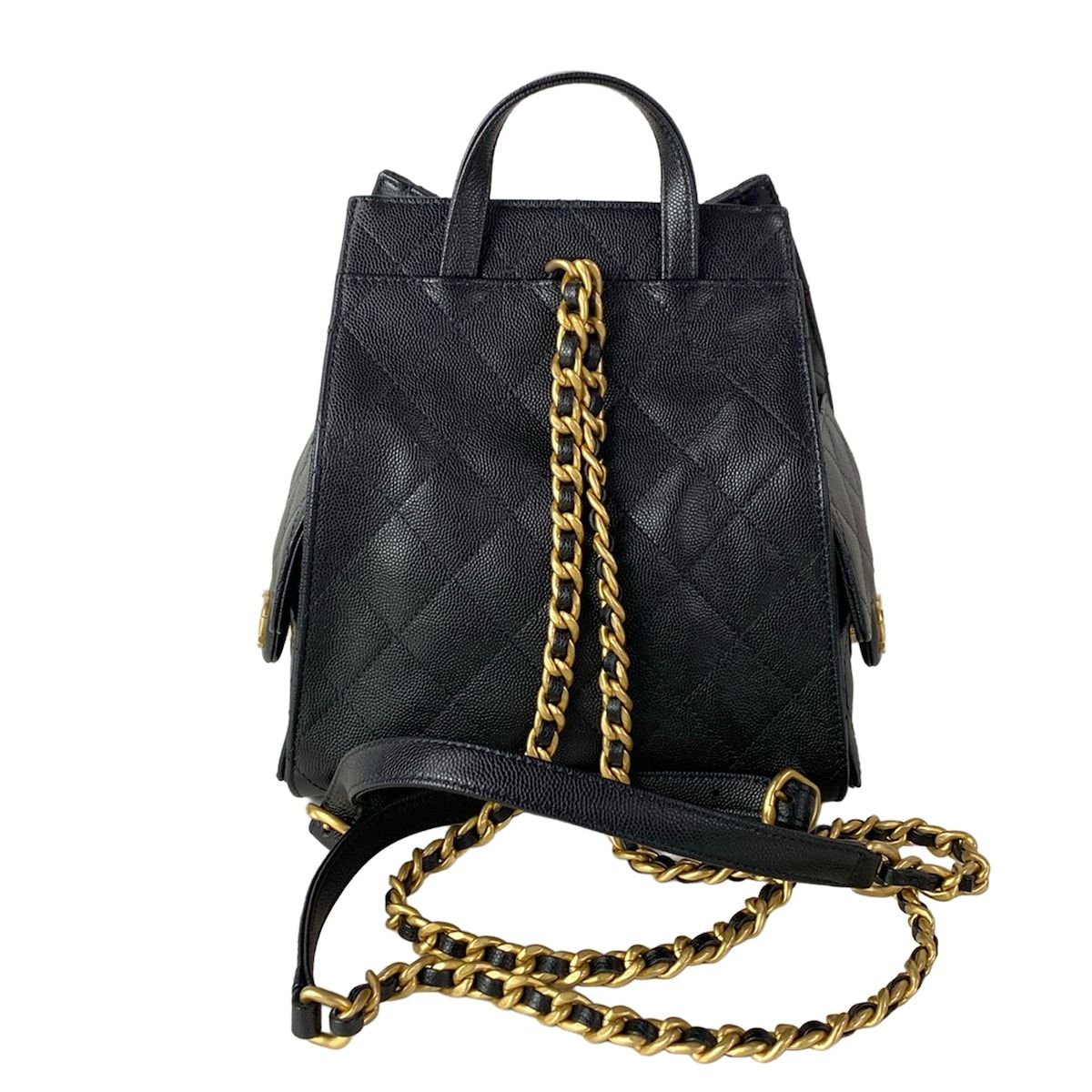 Chanel Backpack 25 Quilted Black Gold Chain — view 3