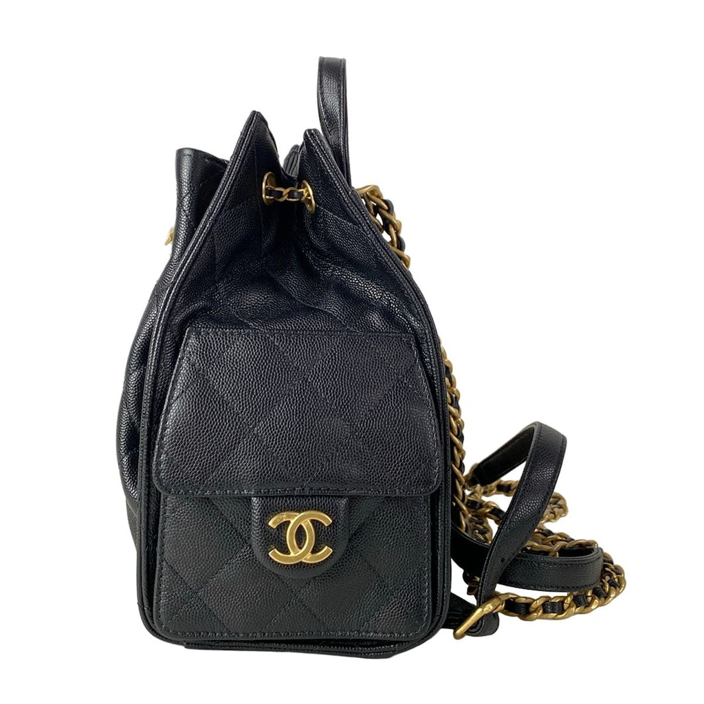 Chanel Backpack 25 Quilted Black Gold Chain — view 4